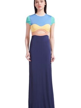STAUD Piera Colorblock Cutout Dress